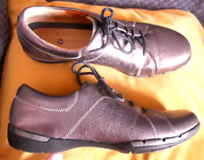 CLARKS UN HONEY METALLIC PEWTER GOLD LEATHER FLAT SHOES UK 6 D EU39.5