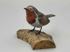 Vintage Hai Feng Carved Wood Sculpture Robin Bird Figure.