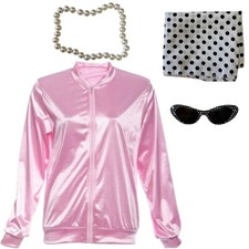 1950s Pink Ladies Costume Accessory Set Grease Fancy Dress Scarf Jacket Glasses