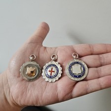 Set Of Three 1930s Sterling Silver Vintage Fobs Football