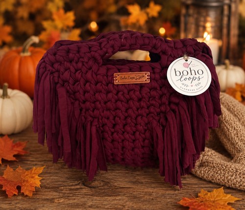 Burgundy fringed boho - fringed, handbag