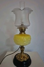  Large Vintage Brass Oil Lamp With Yellow Glass Shade Converted To Electric 60cm