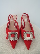 Zara Red Suede Kitten Heels