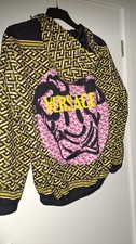 Mens Medium Olive Green And Black Versace La Greca Print Jacket
