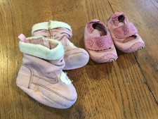 Startrite & Osh Kosh  Baby Girls Pink Pram/pre Walker Leather Shoes Size 2 / 3