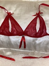 Red Sheer Diamantés And Bows Peek A Boo Bra Large 16-18 Ann Summers  Adjustable