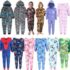 Kids Fleece 1Onesie One Piece Hooded All In One Jumpsuit Pyjamas For Girls Boys