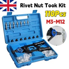 Professional 110PCS Hand Nut Tool M3- M12 Repair Kit Riveter Rivnut Gun Mandrels