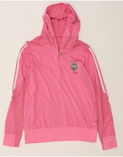 ADIDAS Womens Paris Rugby Graphic Zip Neck Hoodie Jumper UK 14 Medium Pink NY24