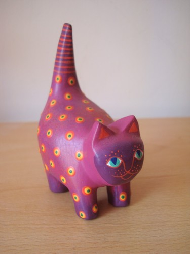Folk art carved - carved, cat