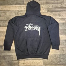 Navy Stussy Logo Big Print Pullover Hoodie Size Large Streetwear Style Regular