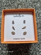 Isabella M Set of 3 Sterling Silver Earrings Studs Gift Birthday with Gift Box