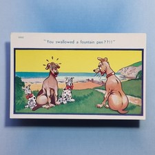 Comic Postcard C1965 Confused Dad Dog Dalmation Pups Swallowed Fountain Pen