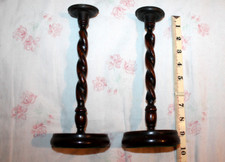 old/vintage PAIR of tall WOODEN barley twist CANDLESTICKS