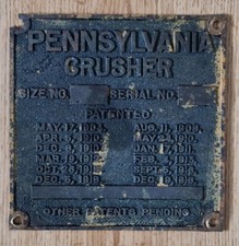 Pennsylvania Crusher Machine Makers Plaque x2 Available (Vintage, Industrial)