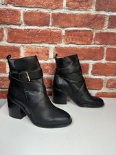 Topshop Black leather Women’s Glam Biker buckled western boots UK 3 EU 36 Heels