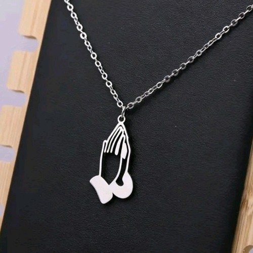 Praying hands necklace silver - hands,