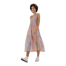 Catalia Striped Midi Dress Size Large 14 16 Lined Shirred Becksondergaard