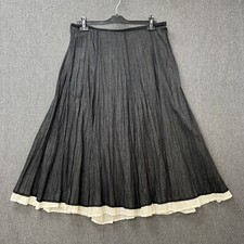 East artisan woman's maxi skirt 10 black white crinkle elastic waist boho whimsy