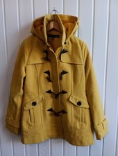 Next Bright Yellow Zip Up Duffle Coat Size 12 With Detachable Hood Lined FO