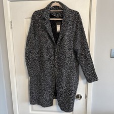 New Look Boucle Black/White Unlined Edge To Edge Coatigan Size UK 14 BNWT