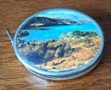 Lovely Vintage Decorative Scenic White Metal 40" Retractable Tape Measure.