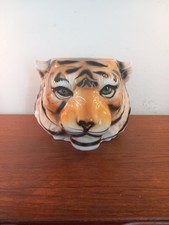 Vintage Alcobaca Portugal Numbered Tigers Head Ceramic Planter Large RARE, 1980S