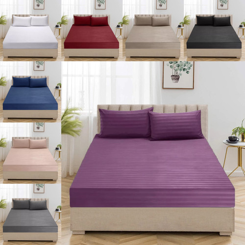 Satin stripe fitted sheet 30cm - satin,
