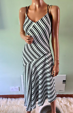 Karen Millen 10 Monochrome Striped Asymmetric Strappy Summer Occasion Dress