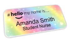 Hello My Name Is Badge Student Nurse Midwife Doctor GP Rainbow Background