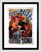 ALPHONSE MUCHA BEER OF MEUSE 1897 OLD MASTER BLACK FRAMED ART PRINT B12X381