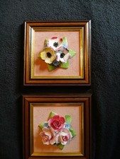 Retro Pair Of Royale Stratford Hand Crafted Ceramic Frammed Flowers