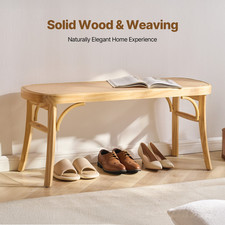 Rattan Bench, 43.3" Wooden