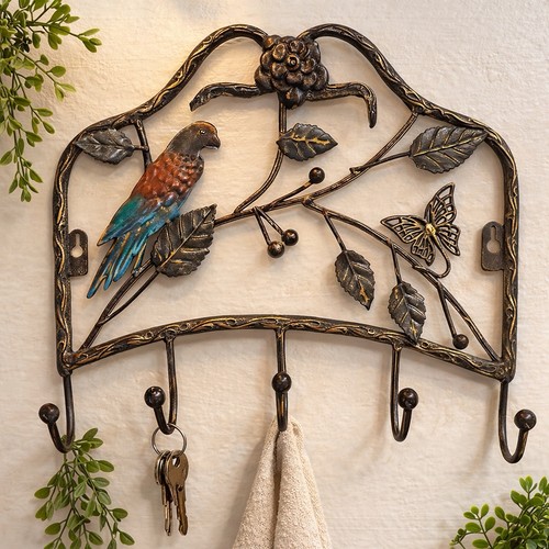 Rustic metal bird key holder - metal,