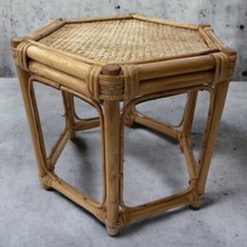 VINTAGE TABLE PLANT STAND Bamboo Cane Hexagonal Table Tiki Boho 1960/70s  VGC