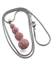 4 PINK CRYSTAL BALL SHAMBALLA PENDANT 4cm ON SNAKE CHAIN NECKLACE 19.5 inch long
