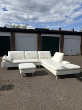 White Leather Corner Sofa -
