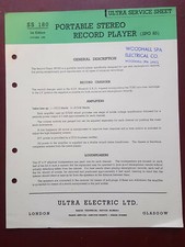 Portable Stero Record Player SPG 83 - Ultra Service Sheet SS 180 - B9881