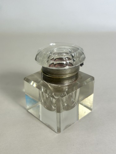 Antique glass inkwell with - antique,