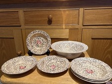 Wade Royal Victoria Gold Chintz  6 Fruit Bowls & Serving Bowl harvest Ware