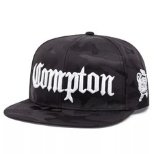 Black Camouflage COMPTON Baseball Cap Hip-Hop Snapback Hat Flat Bill 56-60cm  FF