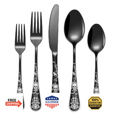 40-Pc Black Skull Silverware