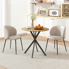 80cm Round Dining Table with Cross Steel Legs for Dining Room, White Oak