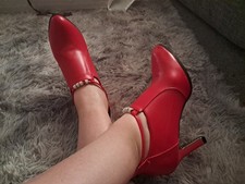 Sexy Red Ankle Boots With Gold