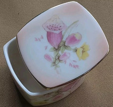 Porcelain Royal Worcester Spode Trinket Pot And Lid Palissy Flower Design