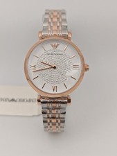 EMPORIO ARMANI GIANNI AR1926 ROSE/SILVER CRYSTALS WOMENS WATCH - NEW - GENUINE
