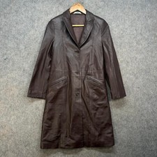 Marks & Spencer Leather Coat Womens Size 8 Brown Trench Steampunk Gothic Matrix