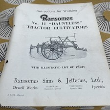 Ransomes Dauntless No 11  tractor  Cultivator  instructions & parts manual 