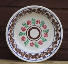 Antique English Spongeware Bowl with unusual Band Design Circa 1880 Three Color