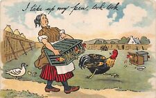 POSTCARD COMIC  CHICKEN THEME - LADY - I TOOK UP MY PEN ...